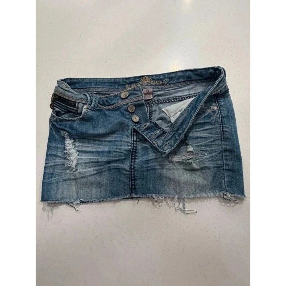 almost famous y2k distressed denim micro mini skirt size 9
